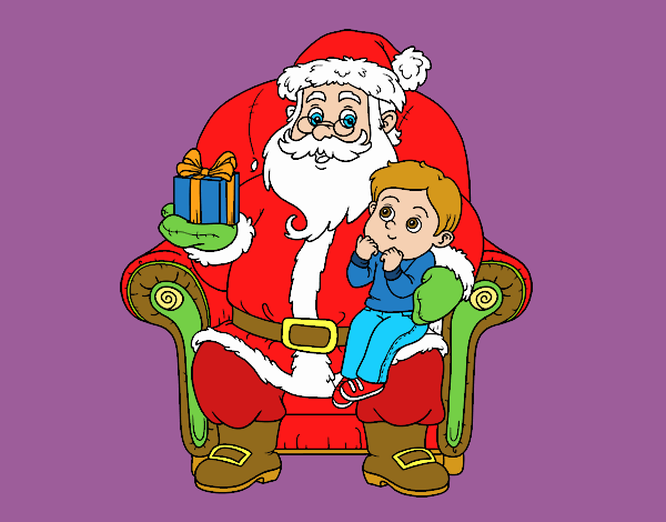 Papá Noel y niño en Navidad