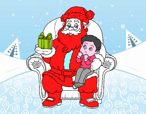 Papá Noel y niño en Navidad