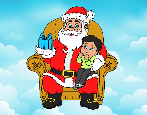 Papá Noel y niño en Navidad