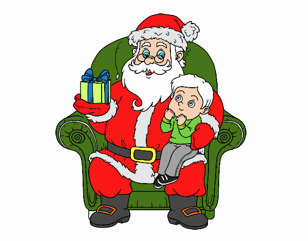 Papá Noel y niño en Navidad