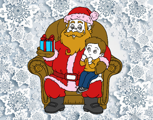 Papá Noel y niño en Navidad