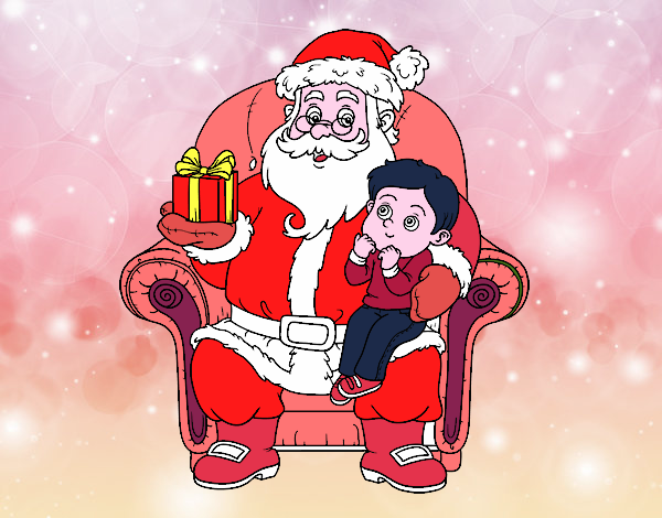 Papá Noel y niño en Navidad