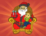 Papá Noel y niño en Navidad