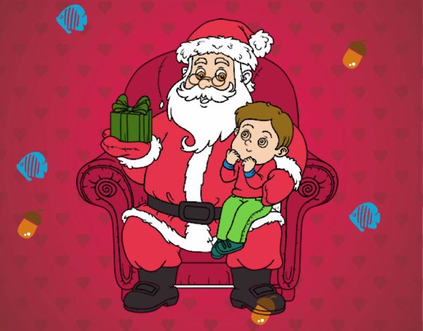 Papá Noel y niño en Navidad