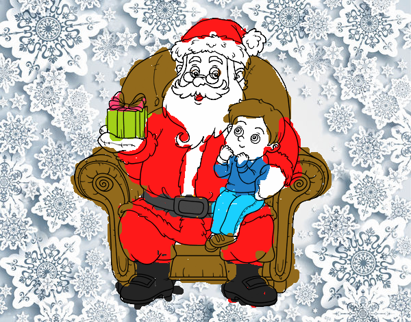 Papá Noel y niño en Navidad