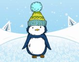 Pingüino con gorro de invierno