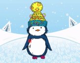 Pingüino con gorro de invierno