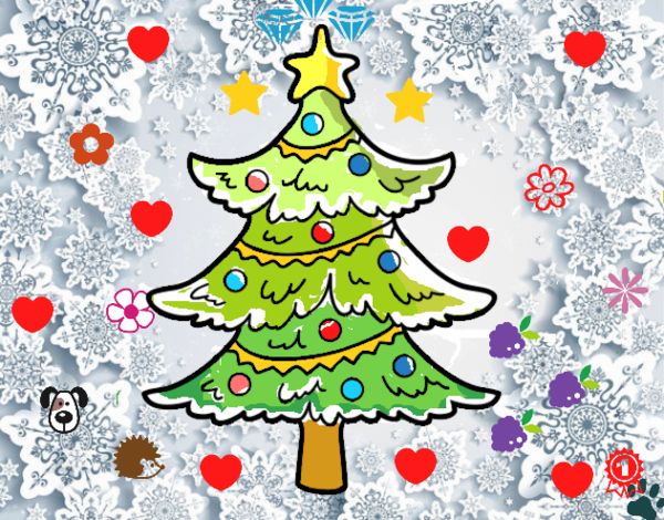 Dibujo Árbol de navidad decorado pintado por cuyito