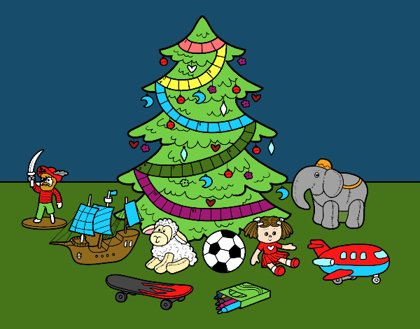 Árbol de Navidad y juguetes