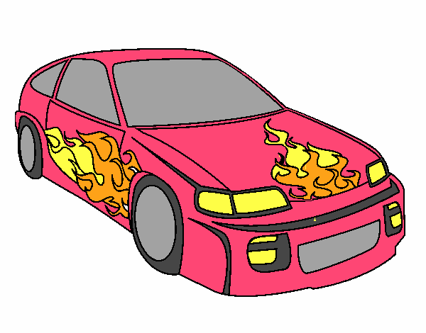 el carro rosado en llamas