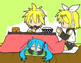 Miku, Rin y Len desayunando