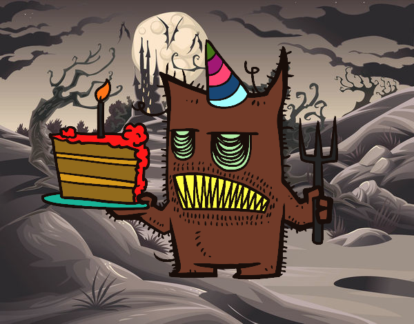 Monster with birthday cake.