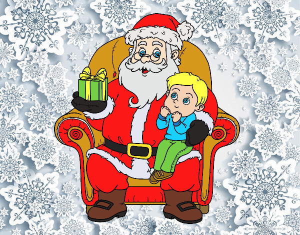 Papá Noel y niño en Navidad