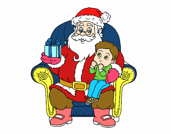 Papá Noel y niño en Navidad