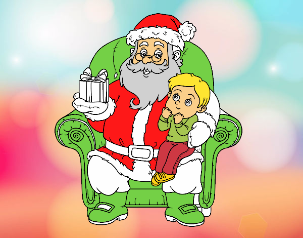 Papá Noel y niño en Navidad