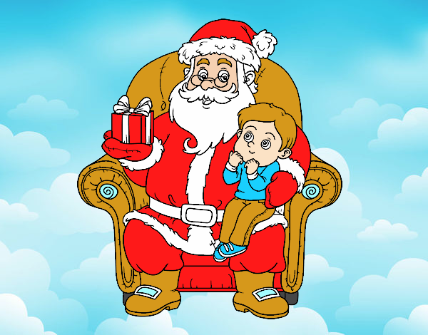 Papá Noel y niño en Navidad