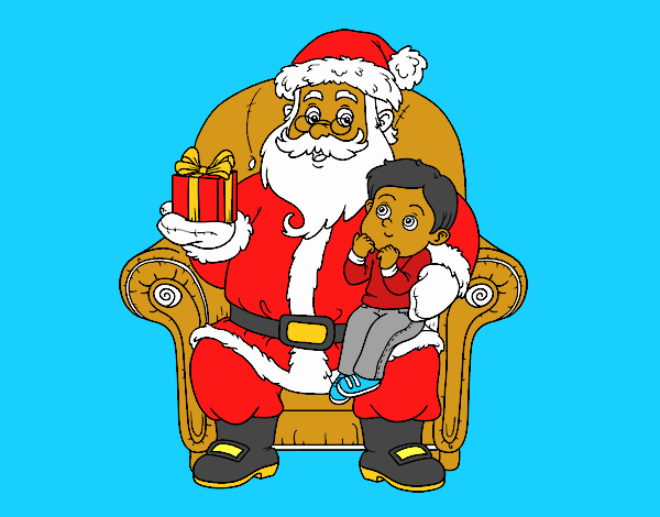 Papá Noel y niño en Navidad