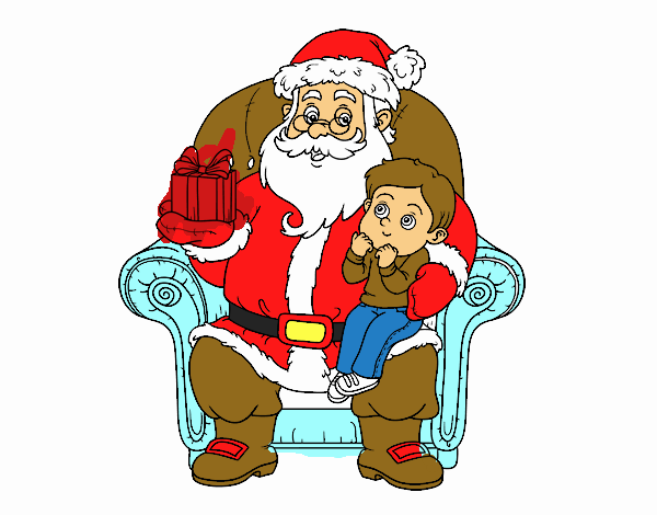 Papá Noel y niño en Navidad