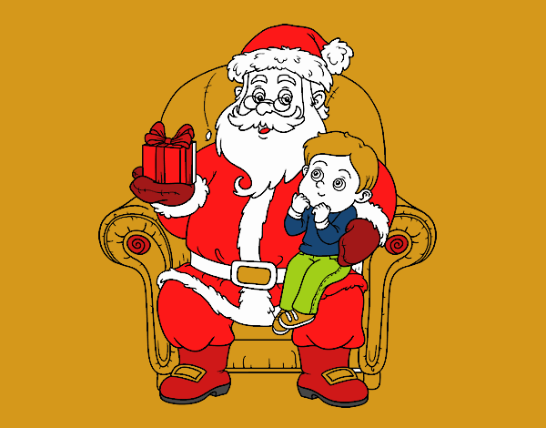 Papá Noel y niño en Navidad