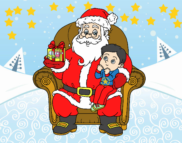 Papá Noel y niño en Navidad