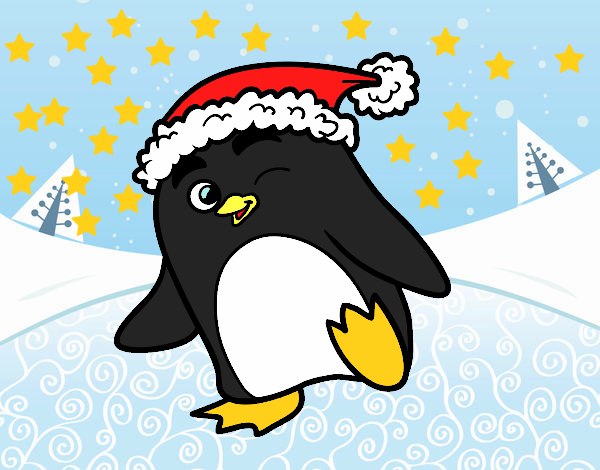 Pingüino con gorro de Navidad