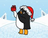 Pingüino con gorro y regalo de Navidad