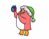 Dibujo Pingüino con gorro y regalo de Navidad pintado por gav007a
