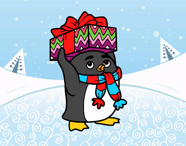 Pingüino con regalo de Navidad