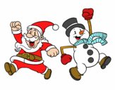 Dibujo Santa Claus y muñeco de nieve saltando pintado por gav007a