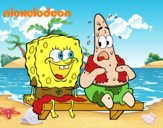 Dibujo Bob Esponja y Patricio en bañador pintado por Xime1252