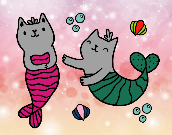 Dibujo Gatos sirena pintado por Natalia-
