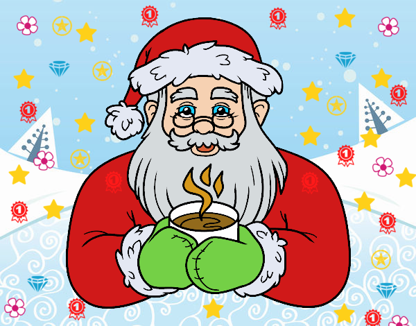 Papá Noel con taza de café