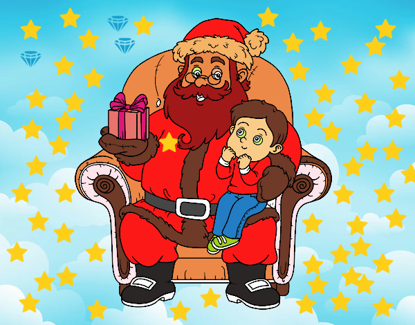 Papá Noel y niño en Navidad