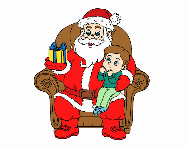 Papá Noel y niño en Navidad