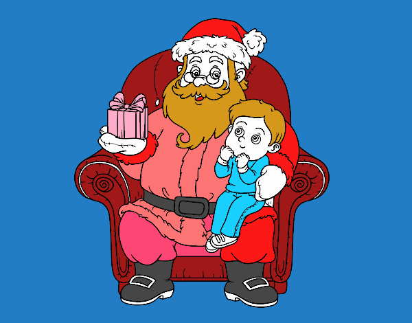 Papá Noel y niño en Navidad