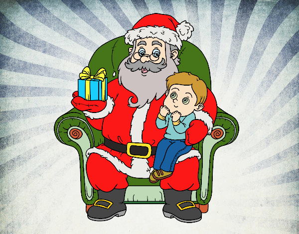 Papá Noel y niño en Navidad