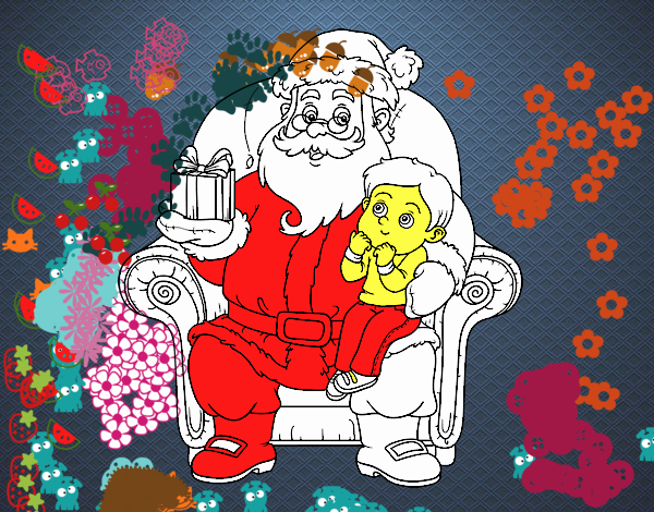 Papá Noel y niño en Navidad