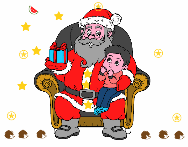 Papá Noel y niño en Navidad