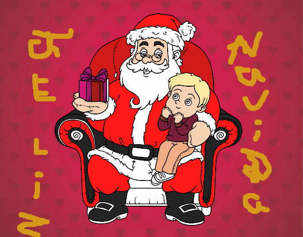 Papá Noel y niño en Navidad