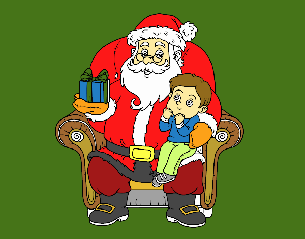 Papá Noel y niño en Navidad