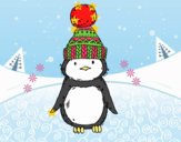 Pingüino con gorro de invierno