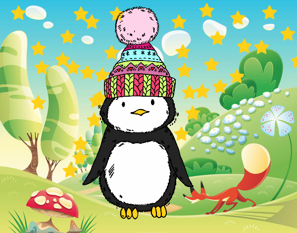 Pingüino con gorro de invierno