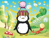 Pingüino con gorro de invierno