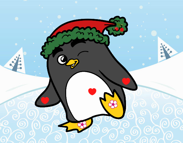 Pingüino con gorro de Navidad