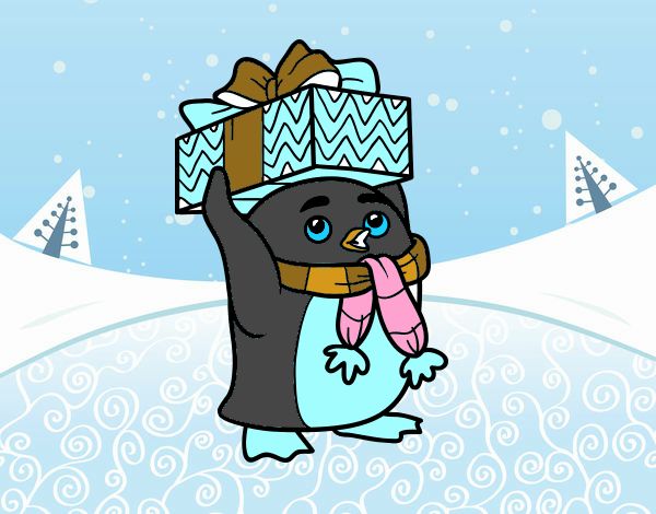 Pingüino con regalo de Navidad