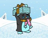 Pingüino con regalo de Navidad