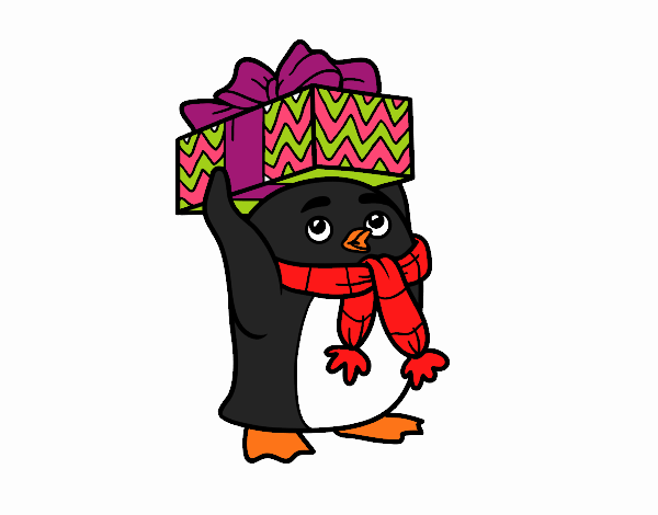 Pingüino con regalo de Navidad