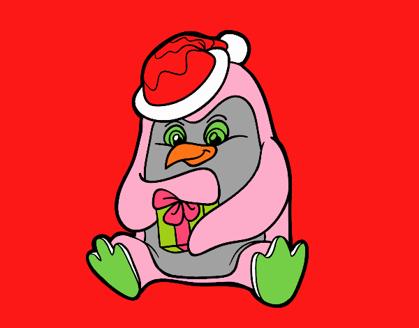 Un pingüino con regalo de Navidad