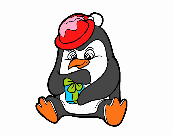 Un pingüino con regalo de Navidad