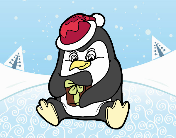 Un pingüino con regalo de Navidad